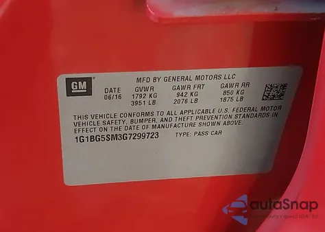 2016 Chevrolet Cruze Premier Auto z USA, uszkodzony, nr VIN 1G1BG5SM3G7299723